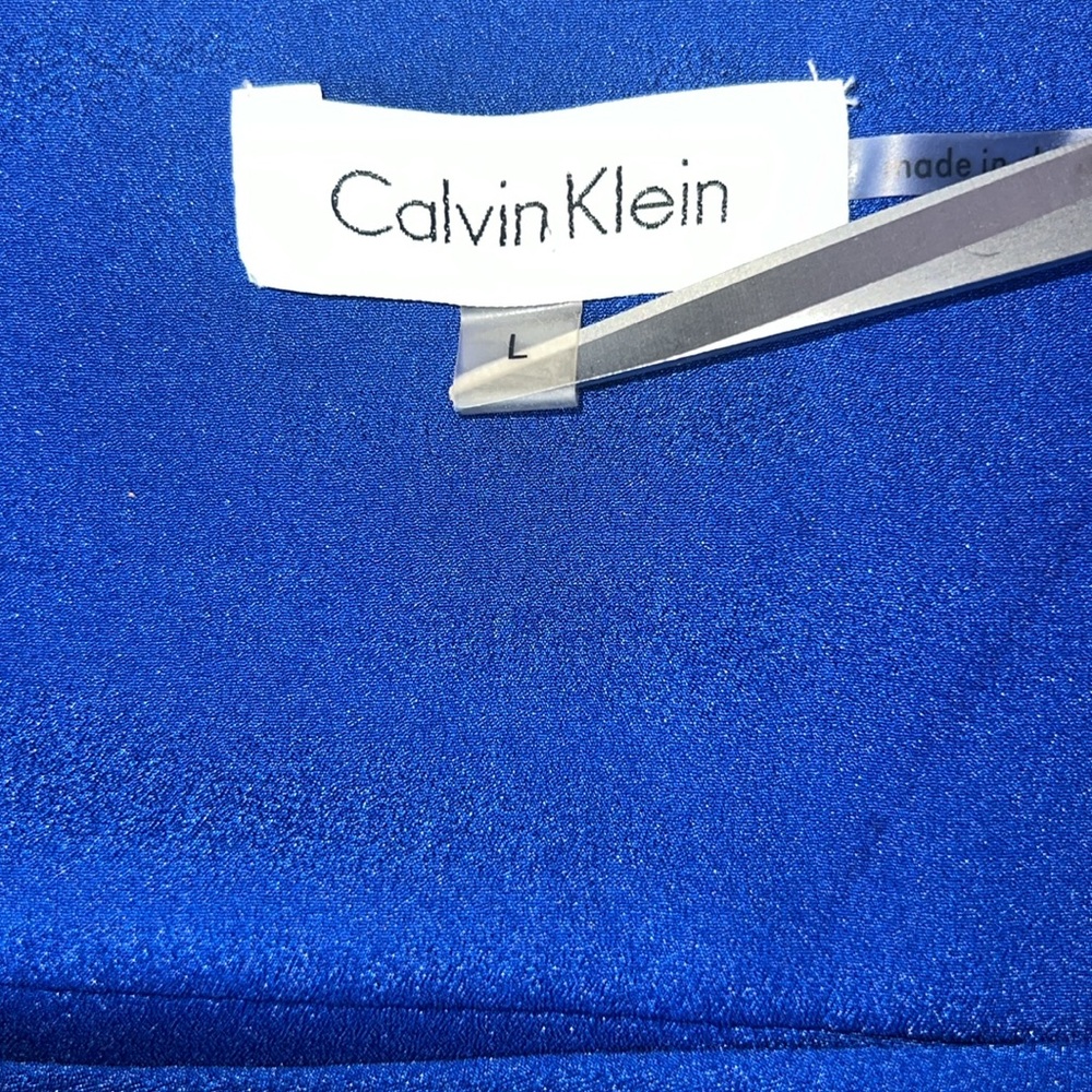 CALVIN KLEIN Cobalt / Royal Blue Faux Wrap
Silver Zipper Accents Chiffon Blouse - Picture 7 of 7